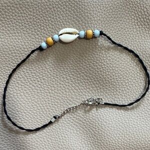 Shell Beaded Black Cord Necklace